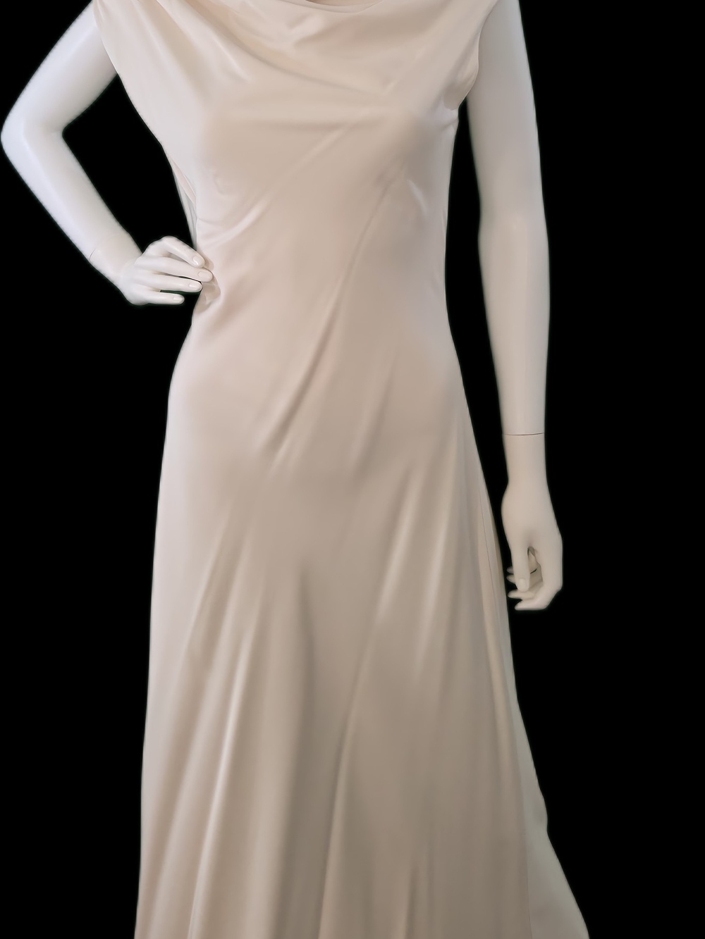 Zara Satin Cowl Neck Maxi Dress in Light Beige